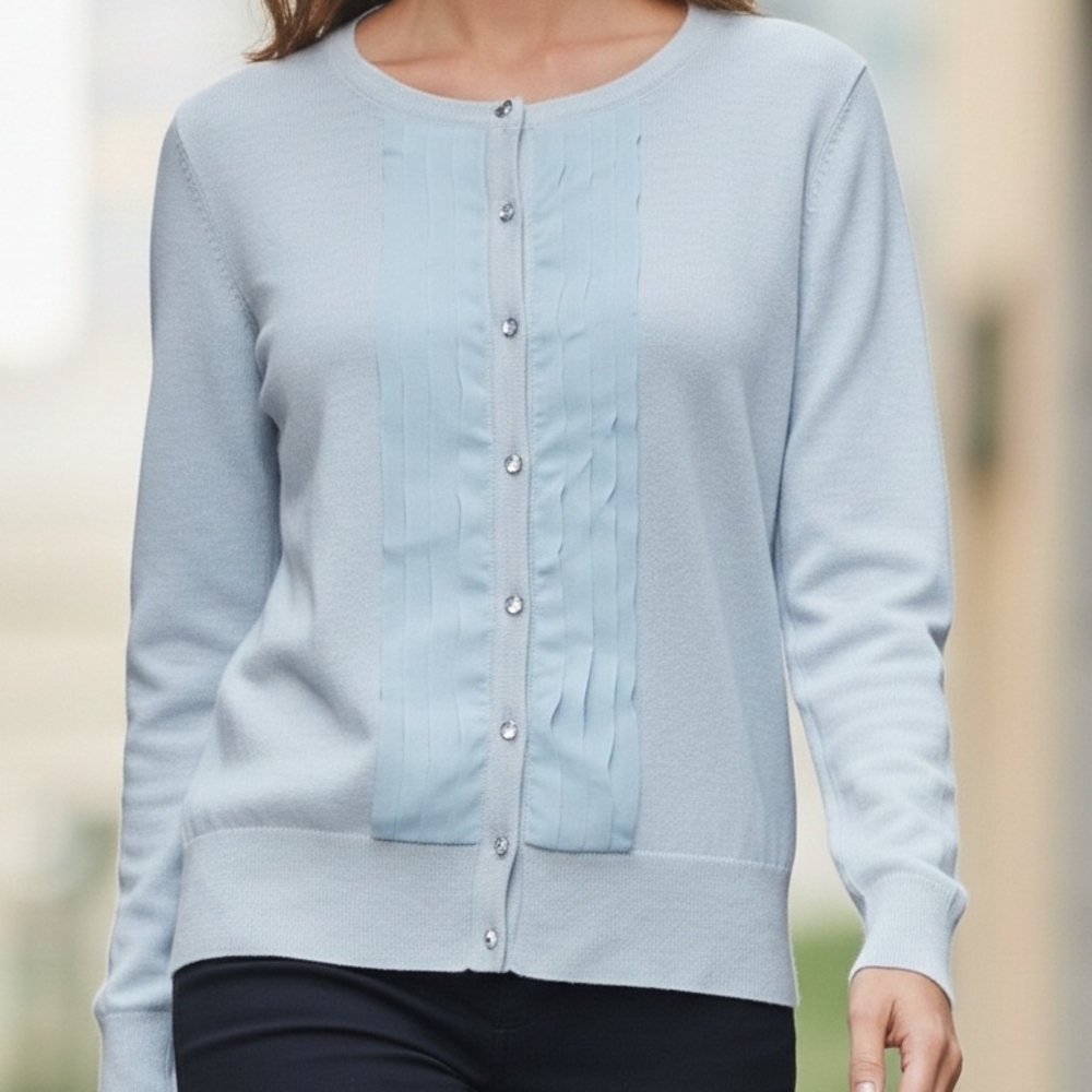 Pure Merino Wool Talbots Italian Ruffle botton-up Women's Cardigan - Size M
